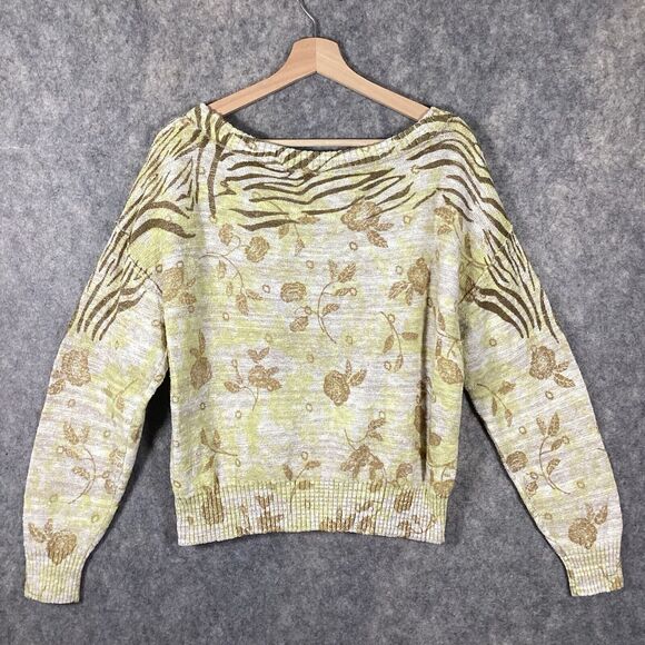 Pilcro Anthropologie Yellow Floral Print Size Small Ribbed Cuff Pullover Sweater - Picture 3 of 14